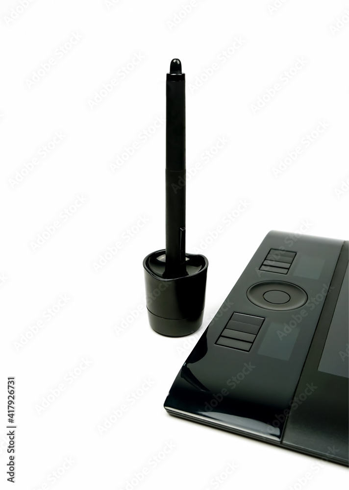 Graphic Design Digitized Pen with graphic tablet on a white background. Graphic Design Digitized Pen with graphic tablet on a white background.