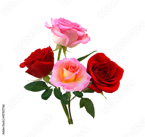 Fototapeta Naklejka Na Ścianę i Meble -  Bunch of rosy roses isolated on white 