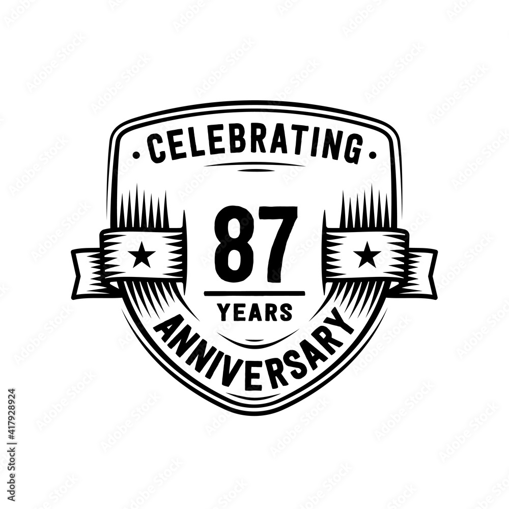 87 years anniversary celebration shield design template. Vector and illustration. 87 years anniversary celebration shield design template. Vector and illustration.