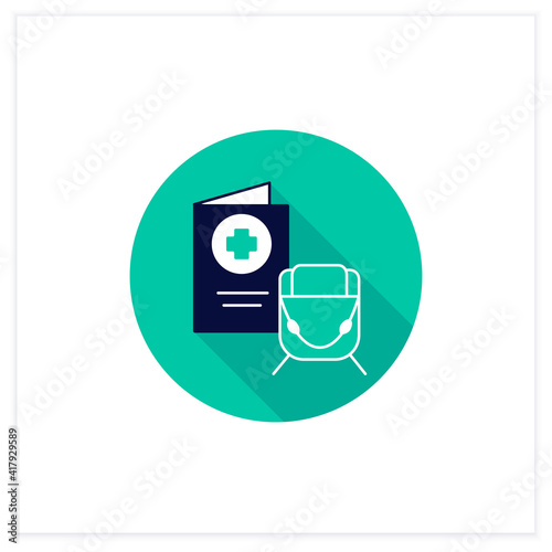Health passport flat icon. Necessary document about health status for travel. Vaccinated card. Surely put in bag.Covid19 concept. Vector illustration