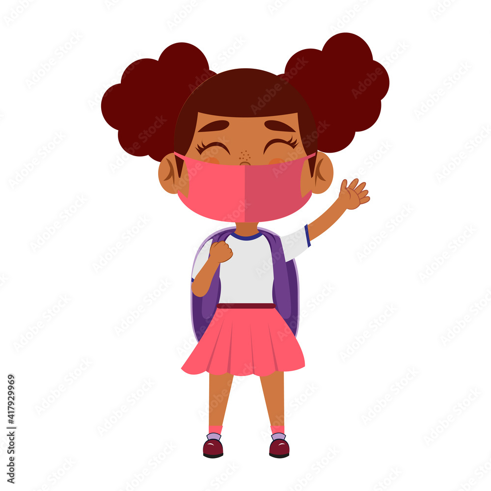 Girl waving wearing masks - Vector illustration design Girl waving wearing masks - Vector illustration design