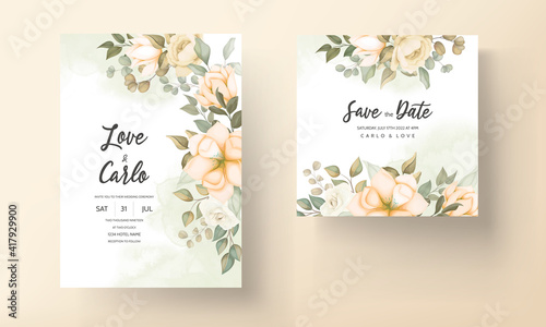 Modern wedding invitation card with beautiful flowers