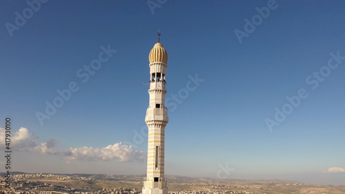 Mosque Tower minaret in Anata Refugees Camp, Jerusalem,aerial view
Drone view from east Jerusalem, close to pisgat zeev neighbourhood, Judean desert
 photo