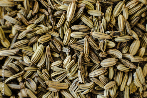 Close up sur des graines de fenouil - Arrière plan graines cuisine