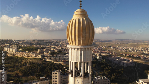 Mosque Tower minaret in Anata Refugees Camp, Jerusalem,aerial view
Drone view from east Jerusalem, close to pisgat zeev neighbourhood, Judean desert
 photo