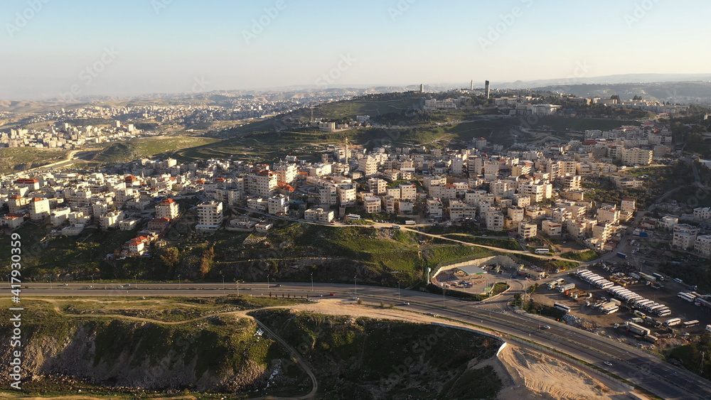 Isawiya Arab neighbourhood in East jerusalem- aerial view
Drone view frm east Jerusalem close to Anata refugees Camp
