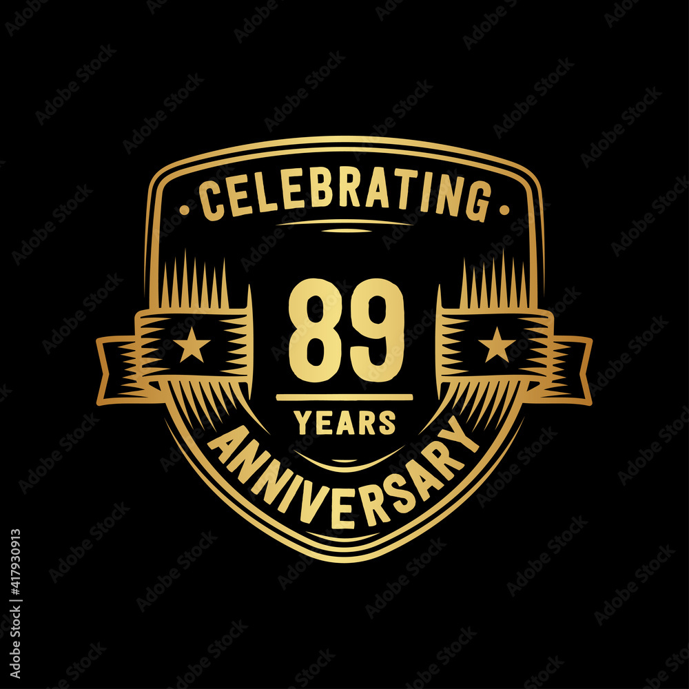 89 years anniversary celebration shield design template. Vector and illustration.