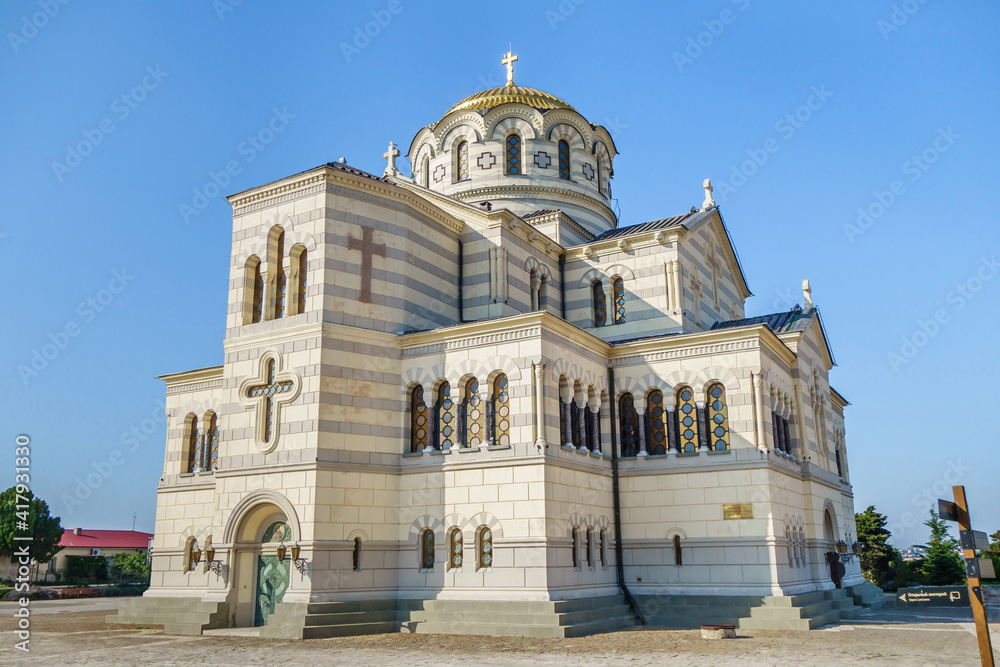 Building of Saint Vladimir Cathedral or Chersonesus Cathedral, Sevastopol, Crimea. It was founded in XIX near site of baptism of Vladimir The Great in 988