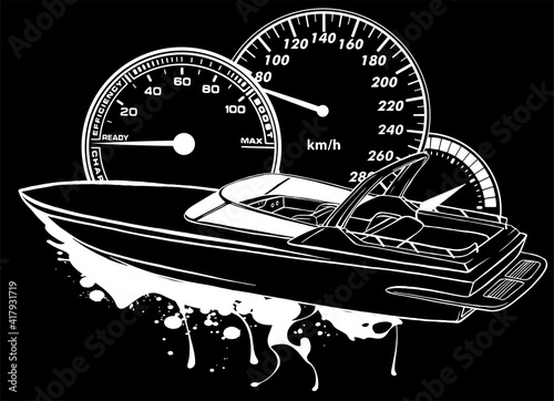 silhouette Motor boat race Vector illustration design art