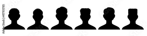 Male black silhouettes avatars set. Young and old people templates multi nationalities with stylish hairstyles for users social networks and vector accounts.