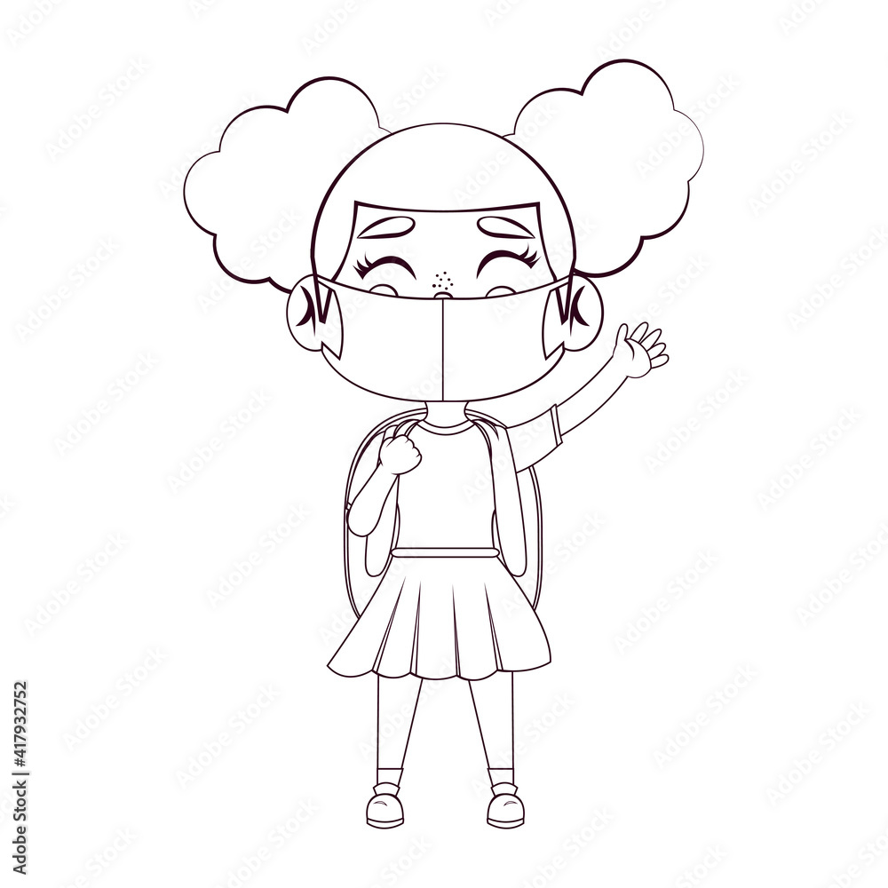 Girl waving wearing masks - Vector illustration design Girl waving wearing masks - Vector illustration design