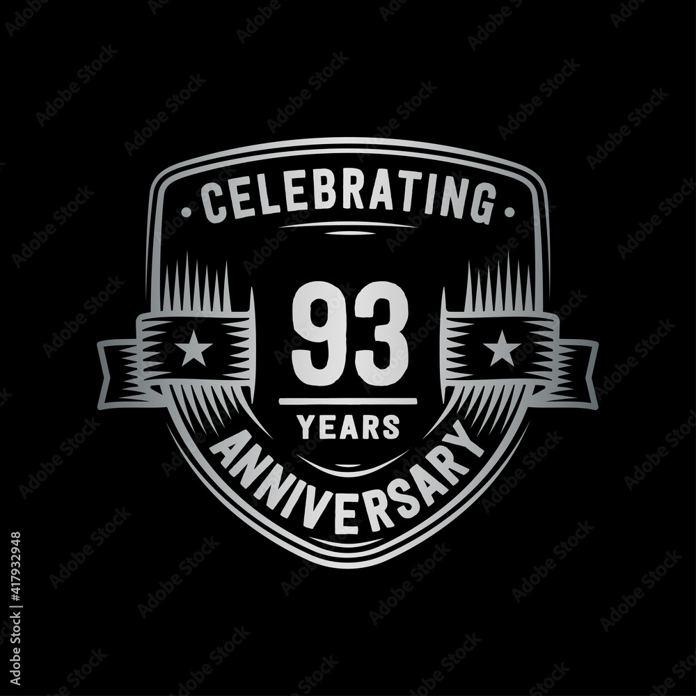 93 years anniversary celebration shield design template. Vector and illustration.