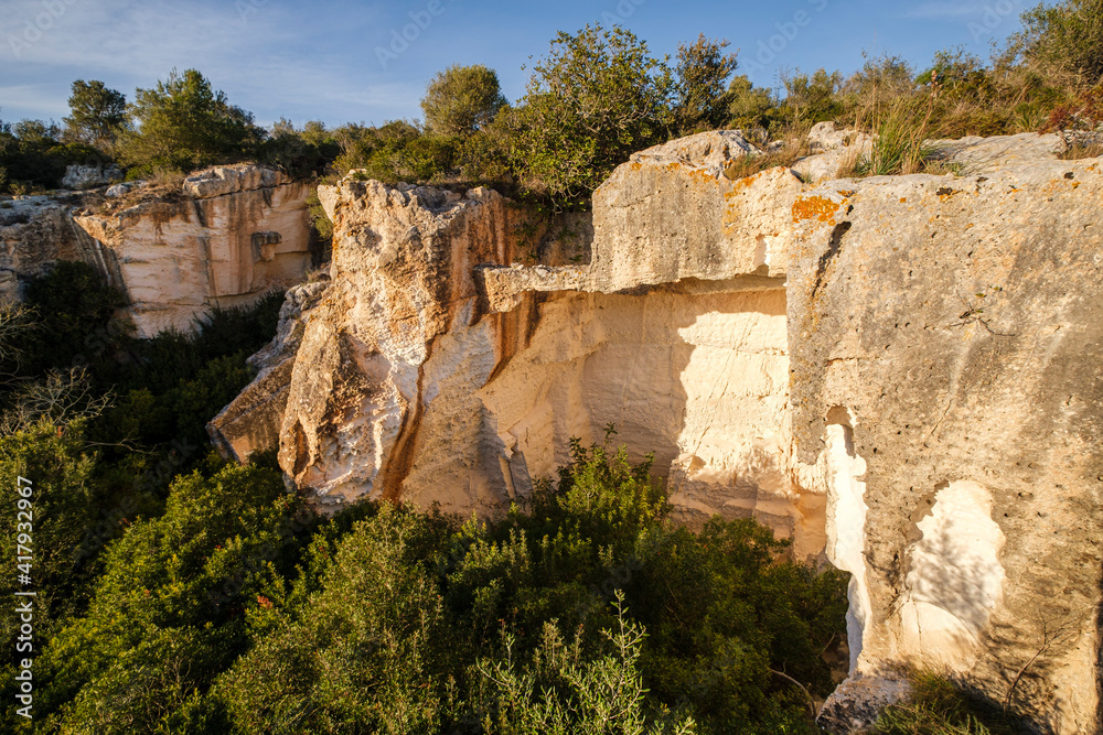 old sandstone quarry, Sa Mola, Felanitx, Mallorca, Balearic Islands, Spain