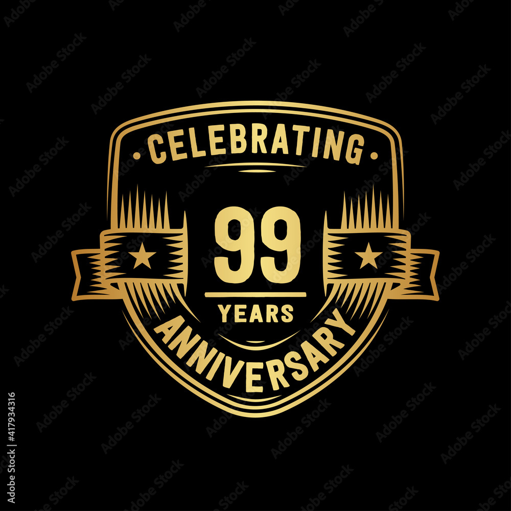 99 years anniversary celebration shield design template. Vector and illustration.