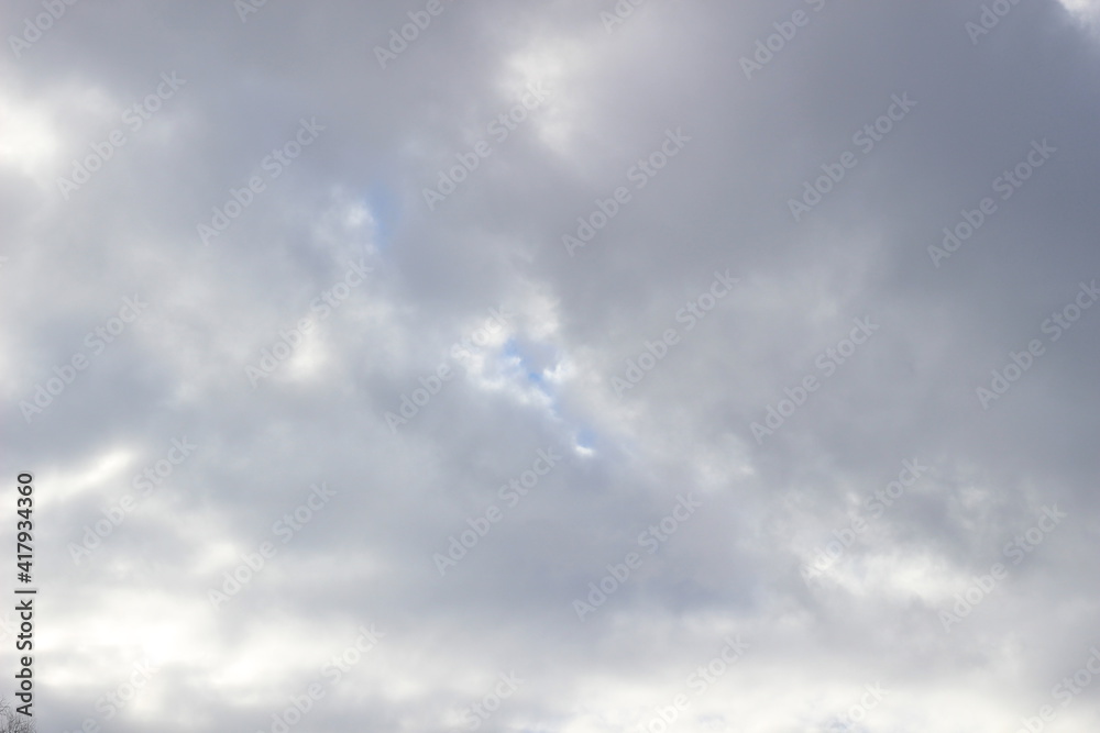 Blue, white, gray sky with clouds background in sunny march day