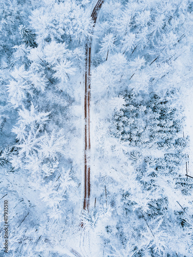 Luftaufnahme vom Teutoburger Wald im Winter, Oerlinghausen, Deutschland photo