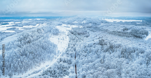 Luftaufnahme vom Teutoburger Wald im Winter, Oerlinghausen, Deutschland photo