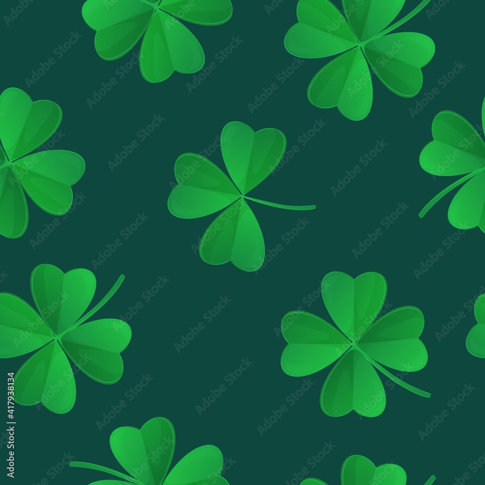 Green clover seamless pattern. Saint Patricks Day concept. Can be used as fabric texture, textile, backdrop. Stock vector illustration in cartoon realistic style Green clover seamless pattern. Saint Patricks Day concept. Can be used as fabric texture, textile, backdrop. Stock vector illustration in cartoon realistic style