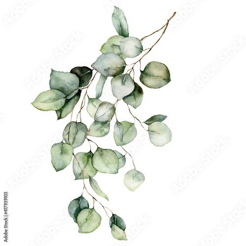 Canvas Print Watercolor card of eucalyptus branches, seeds and leaves