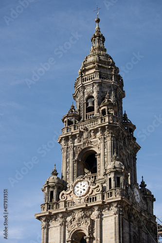 Berenguela or Clock tower of Santiago de Compostela cathedral on sunny day