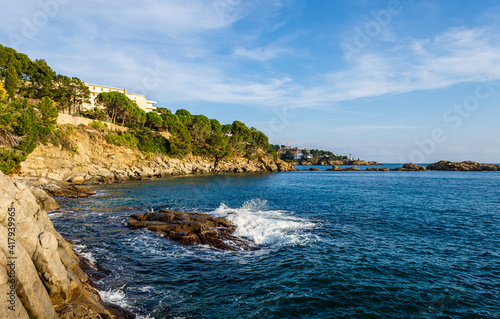 Beautiful panoramic view of the coastline of Almadrava, Roses, Costa Brava, Catalonya, Spain, Europe