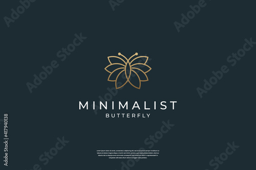 Minimalist elegant Butterfly logo design with line art style