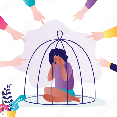 Female character is hated for skin color. African american woman locked in cage