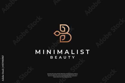Minimalist elegant initial B and leaf logo design