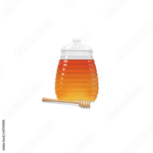 Honey jar with honey dipper, no label, vector illustration
