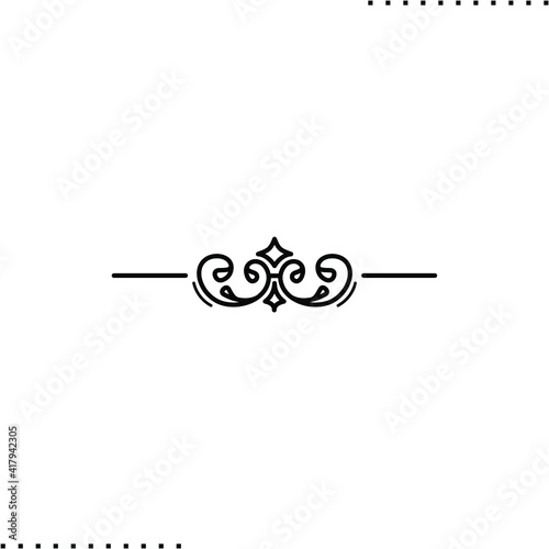 Ornamental filigree flourishes and thin divider vector icon in outline