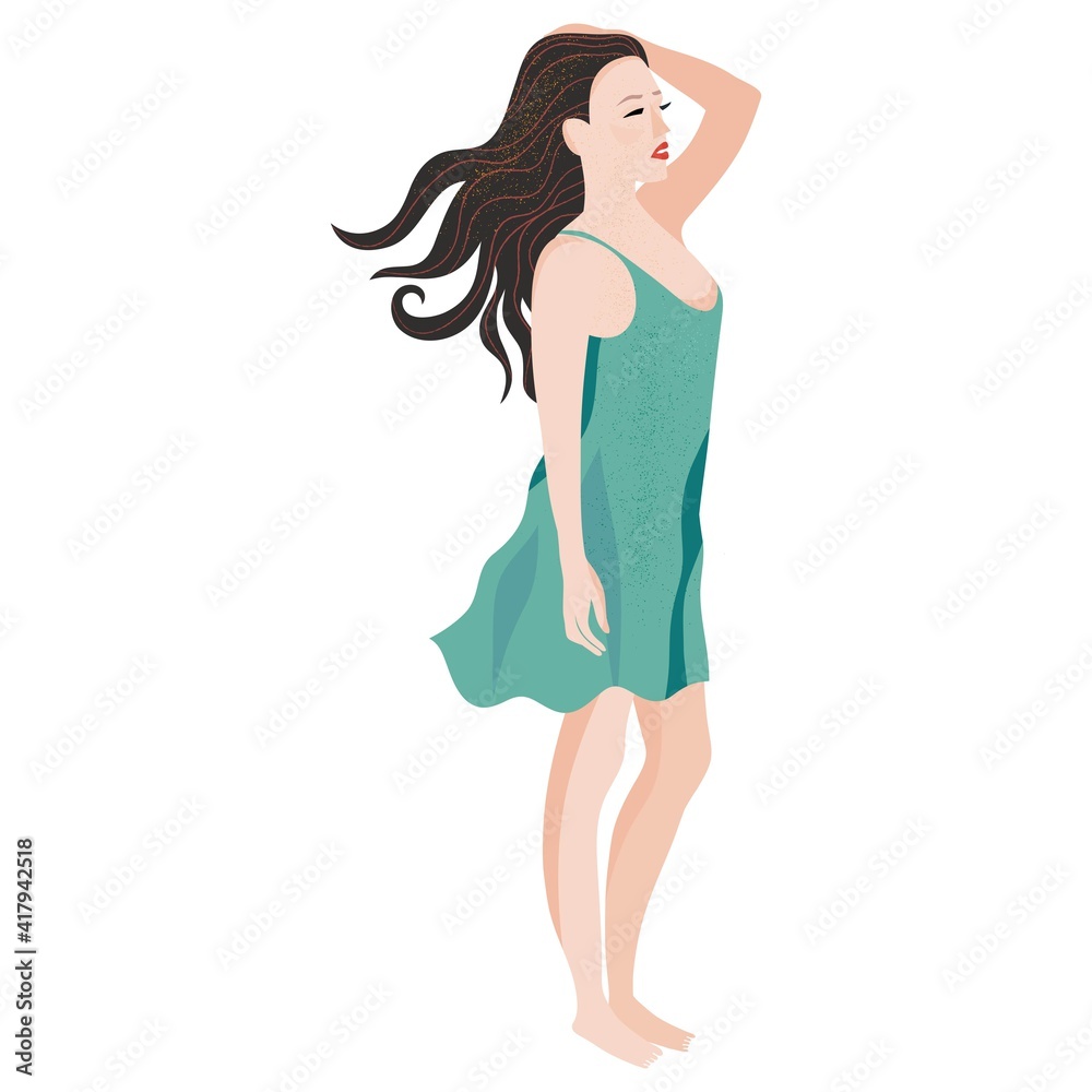 Vector Illustration of a Girl Standing. Vector image isolated on a white background. Vector Illustration of a Girl Standing. Vector image isolated on a white background.