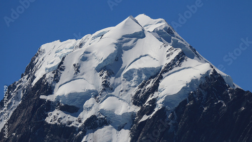 Peak of Mount Cook covered by glacier. photo