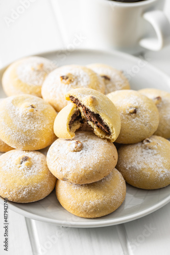 Cookies with chocolate cream. Sweet biscuits on plate. © Jiri Hera