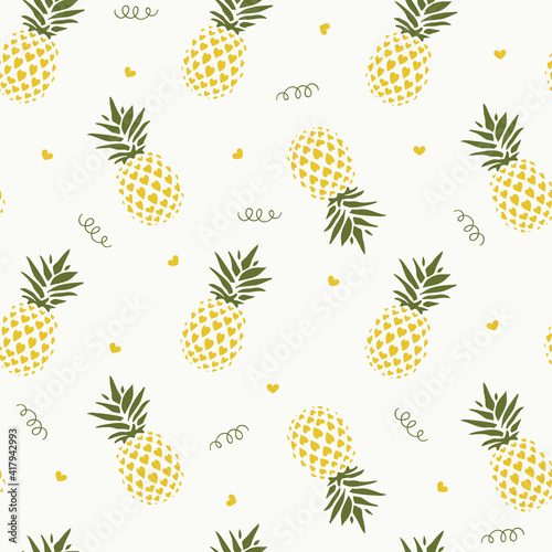 Seamless Pattern Love Pineapple Fruit design for background, wallpaper, clothing, wrapping, fabric