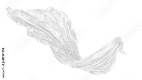 Beautiful flowing fabric of white wavy silk or satin. 3d rendering image.