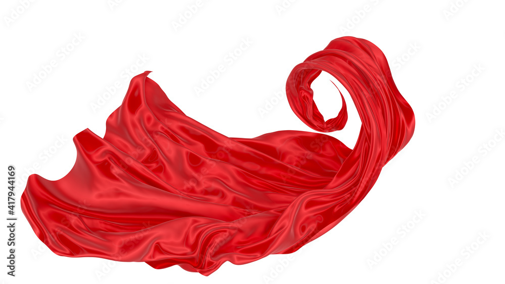 Beautiful flowing fabric of red wavy silk or satin. 3d rendering image. Beautiful flowing fabric of red wavy silk or satin. 3d rendering image.