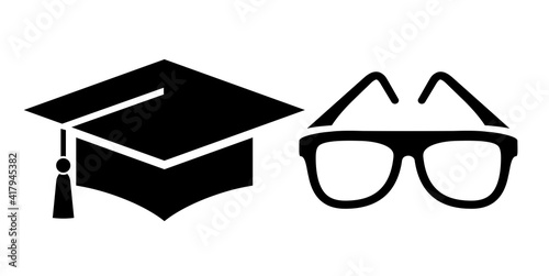 Wisdom symbol, eyeglasses and graduation hat