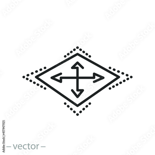 stretch fabric icon, elastic feature material, clothes resize, thin line symbol on white background - editable stroke vector
