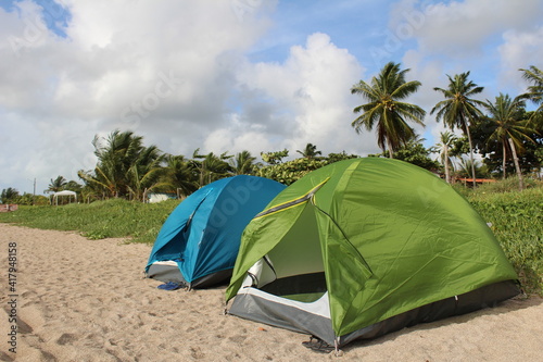 tourist camping tent on the beach