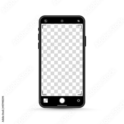 Device screen layout. Phone mockup with camera turned on. Mock up for text or design. PNG.
