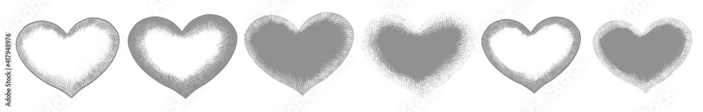 Set of graphic hearts hatching. Vector illustration