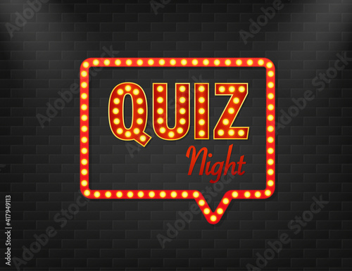 Quiz light on dark background. Retro illustration. Vector illustration design. Game sign.