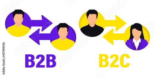 B2B and B2C flat vector icon. Successful business to business sales and business to client marketing. Successful Collaboration and partnership concept. B2B, B2C sales method