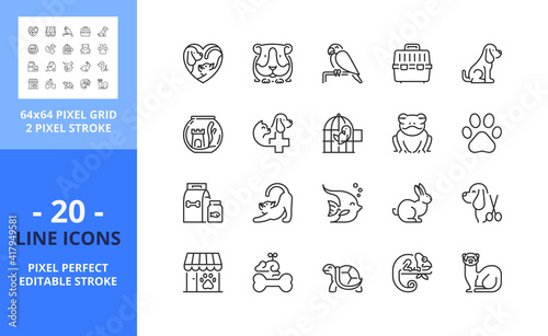 Line icons about pets and vet. Pixel perfect 64x64 and editable stroke
