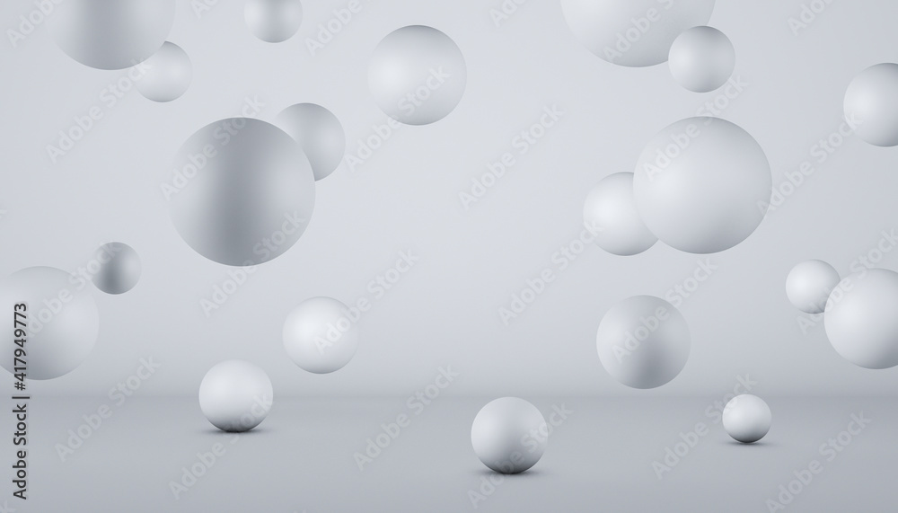 3D rendering of white floaty balls on a white background
