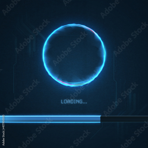 Glowing sci-fi interface HUD elements. Technology futuristic design, neon circle. Loading bar