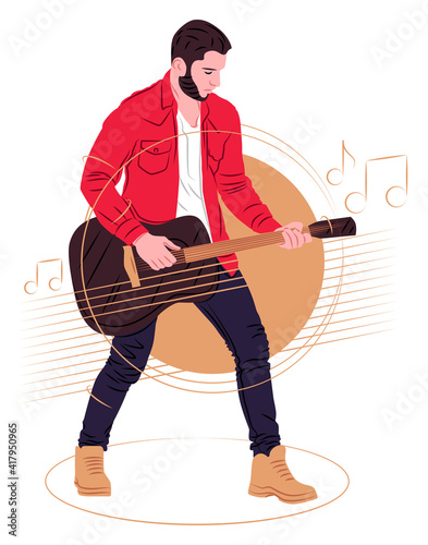 Vector guitarist in shadow of sharp lines style
