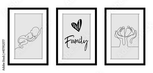 Three different design minimalist poster for family in black frame with daily typography quotes - vector © Marko