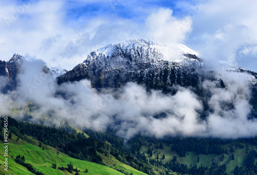 Alpine valley landscape, Innerthal, Schwyz, Switzerland photo