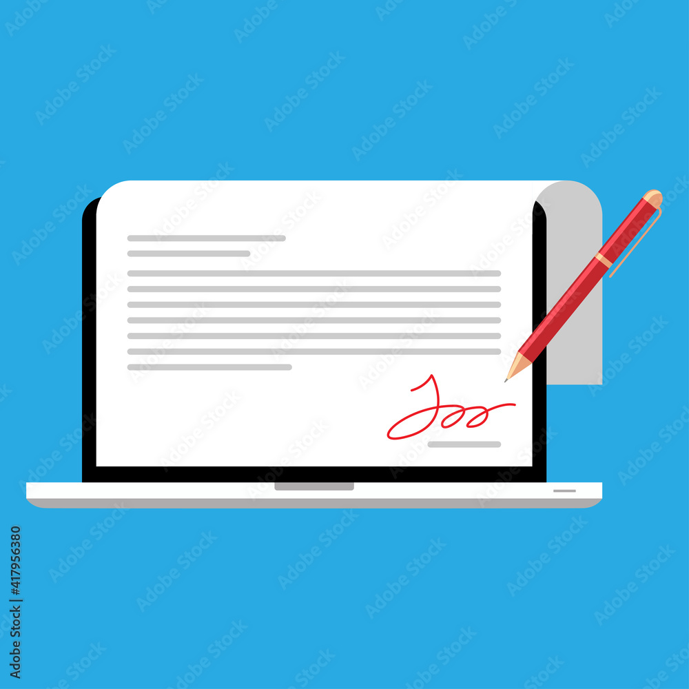 digital signature on the laptop screen concept illustration flat design vector eps10, graphic element for infographic, social media, etc digital signature on the laptop screen concept illustration flat design vector eps10, graphic element for infographic, social media, etc